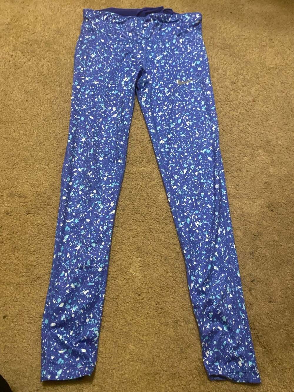 Nike Power Essential Running Tight Size M Blue Confetti Print